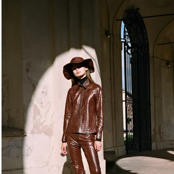 Missoni Brown Logo Lamb Leather wide brim hat